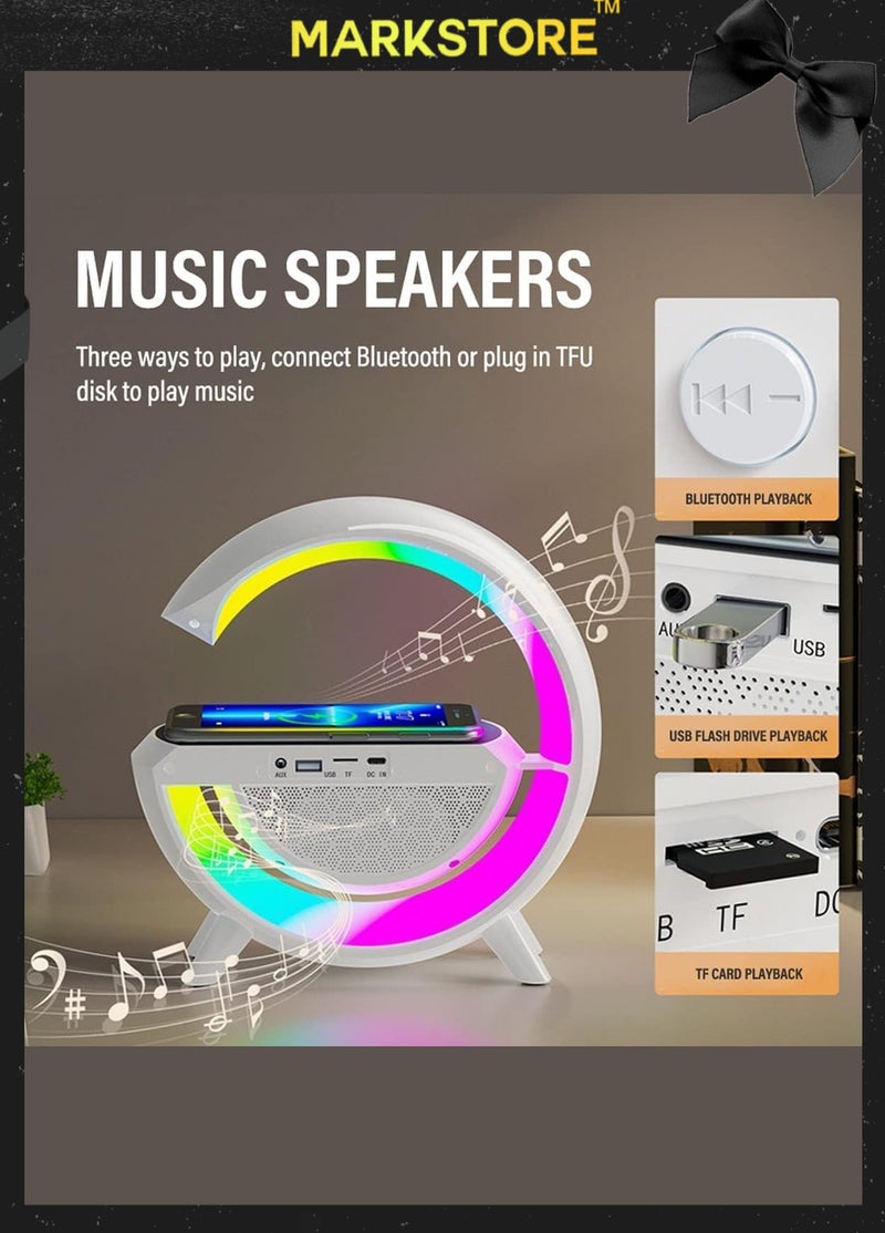 مارك ستور شاحن لاسلكي، مصباح طاولة ذكي LED، مصباح جو متغير اللون RGB، ضوء ليلي خافت مع مزامنة الموسيقى، مكبر صوت بلوتوث، ضوء مزاج ذكي لغرفة النوم - Image 3